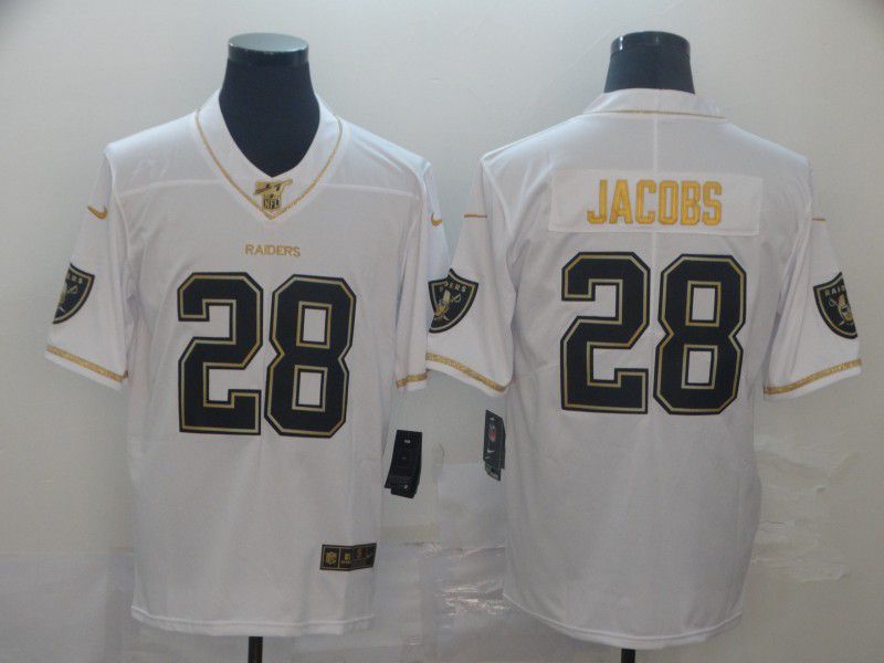 Men Oakland Raiders #28 Jacobs White Retro gold character Nike NFL Jerseys
